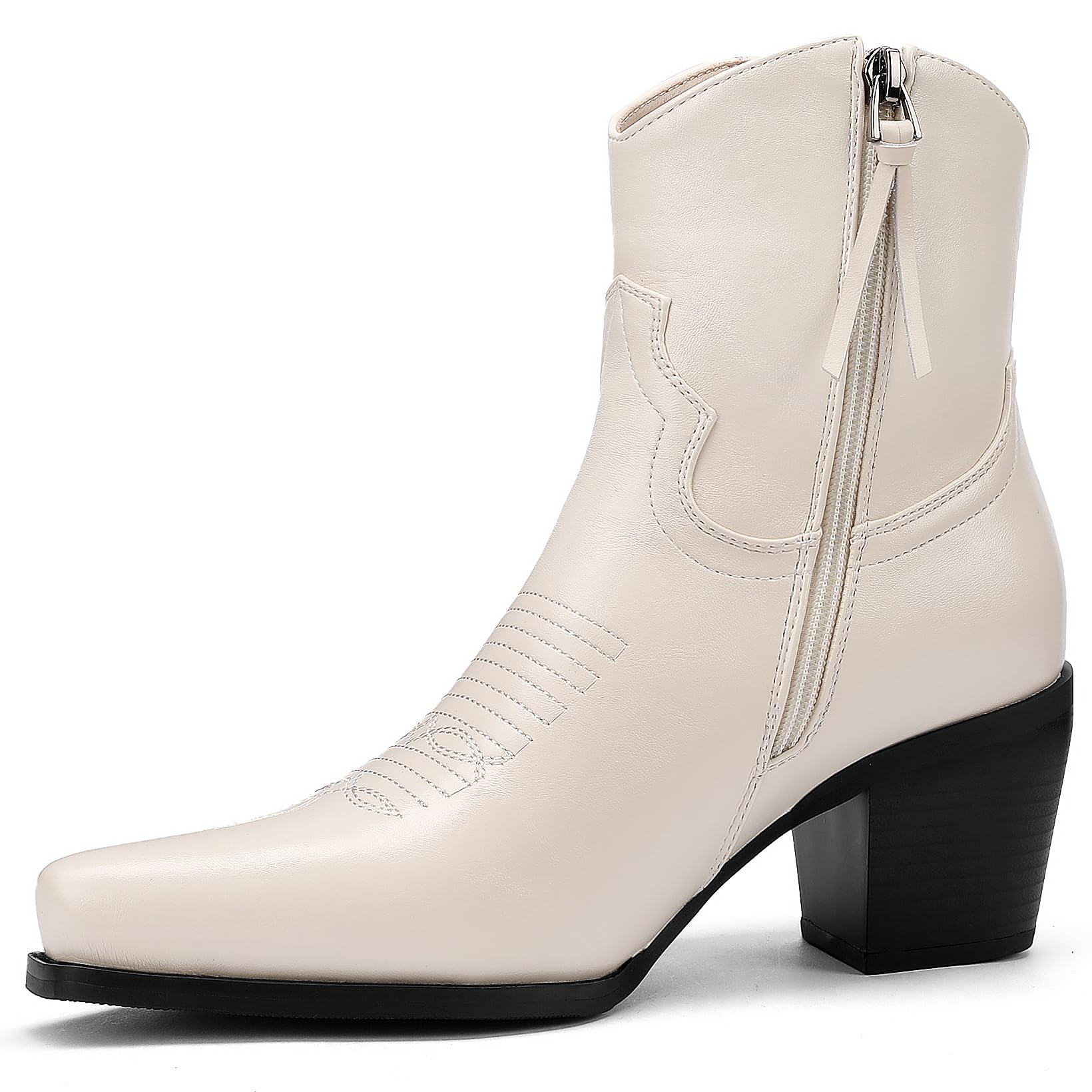 Womens Western Ankle Boots with Side Zip 2 5-Inch Block Heel Embroidered Pointed Toe for Casual and Concert