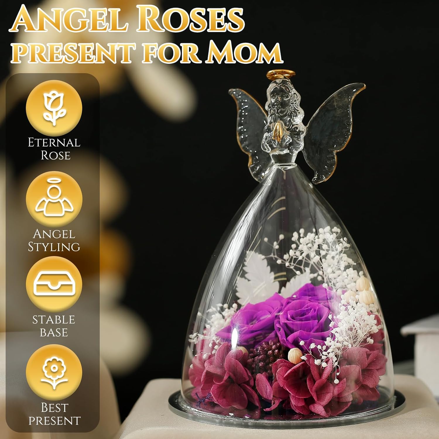 Angel Roses Presents Romantic Preserved Flower Rose Presents Valentines Day Rose Presents Exquisite Angel Preserved Rose for Grandma Her Women Mom Wife(purple)