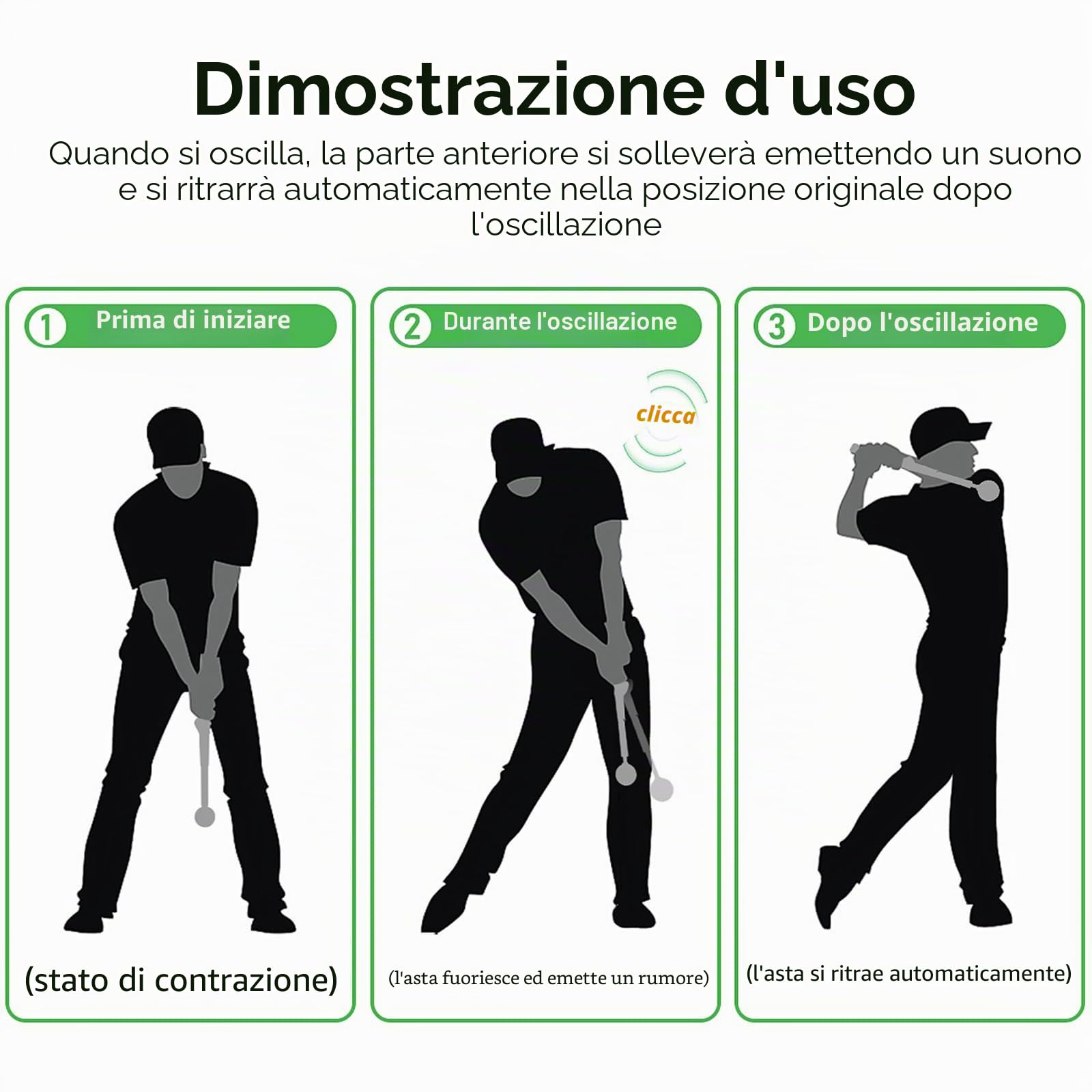PEAKGEAR Golf, trainer per swing con suono di clic ritmico, aiuto allenamento retrattile per golfisti mancini, ideale per pratica indoor, allenamento di forza e tempo per chipping e colpi