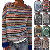 pull vintage femme laine Design : pull pour femme, coupe ample, style bohème avec encolure contrastée, col rond, couleur contrastée, pull ample et tendance