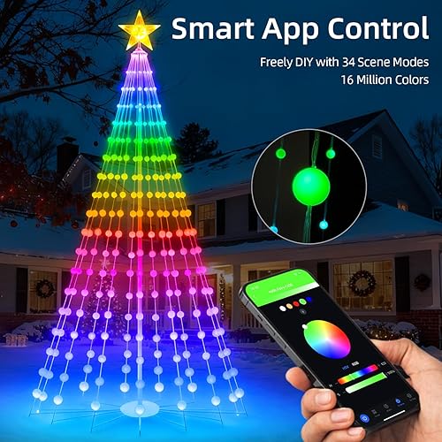 Miniatura 2 de Árbol de cono de Navidad inteligente de 9 pies, luz preiluminada que cambia de color al aire libre con temporizador de música remoto para