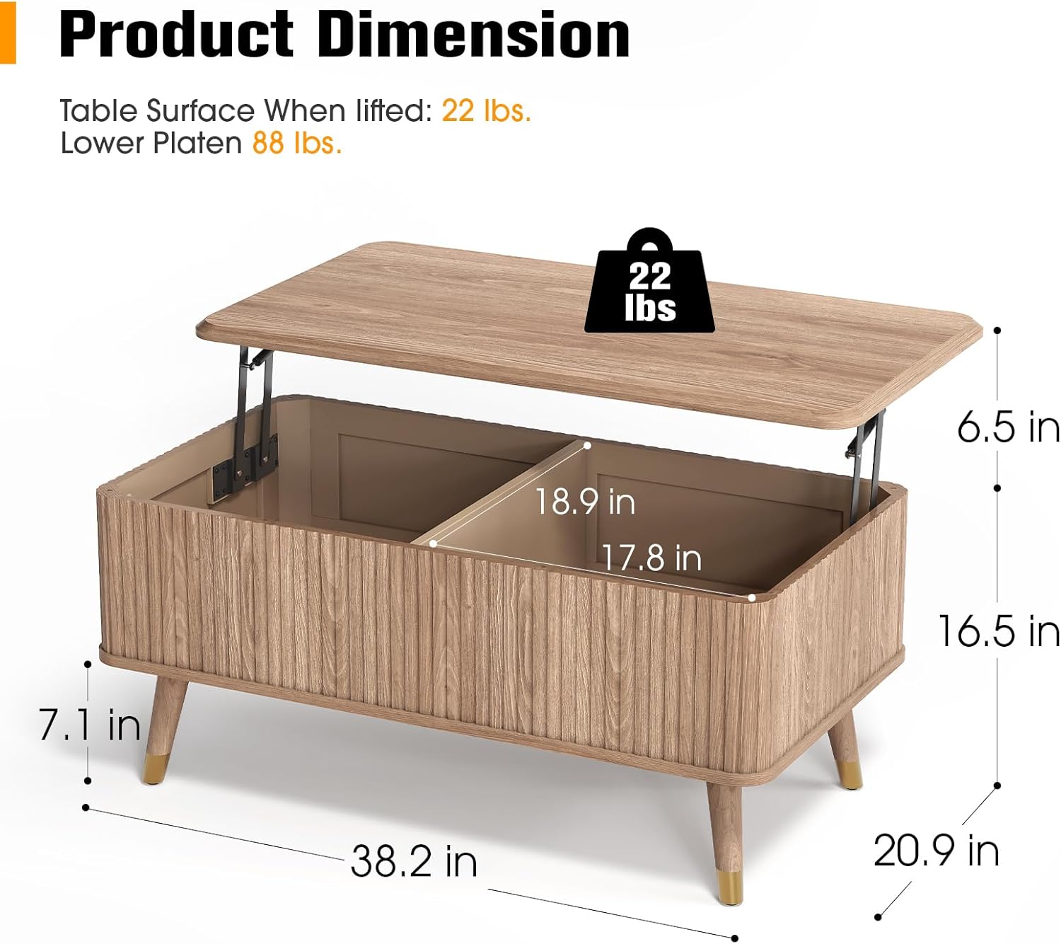 Lift Top Coffee Table with Storage, Mid Century Modern Coffee Table with... photo 2