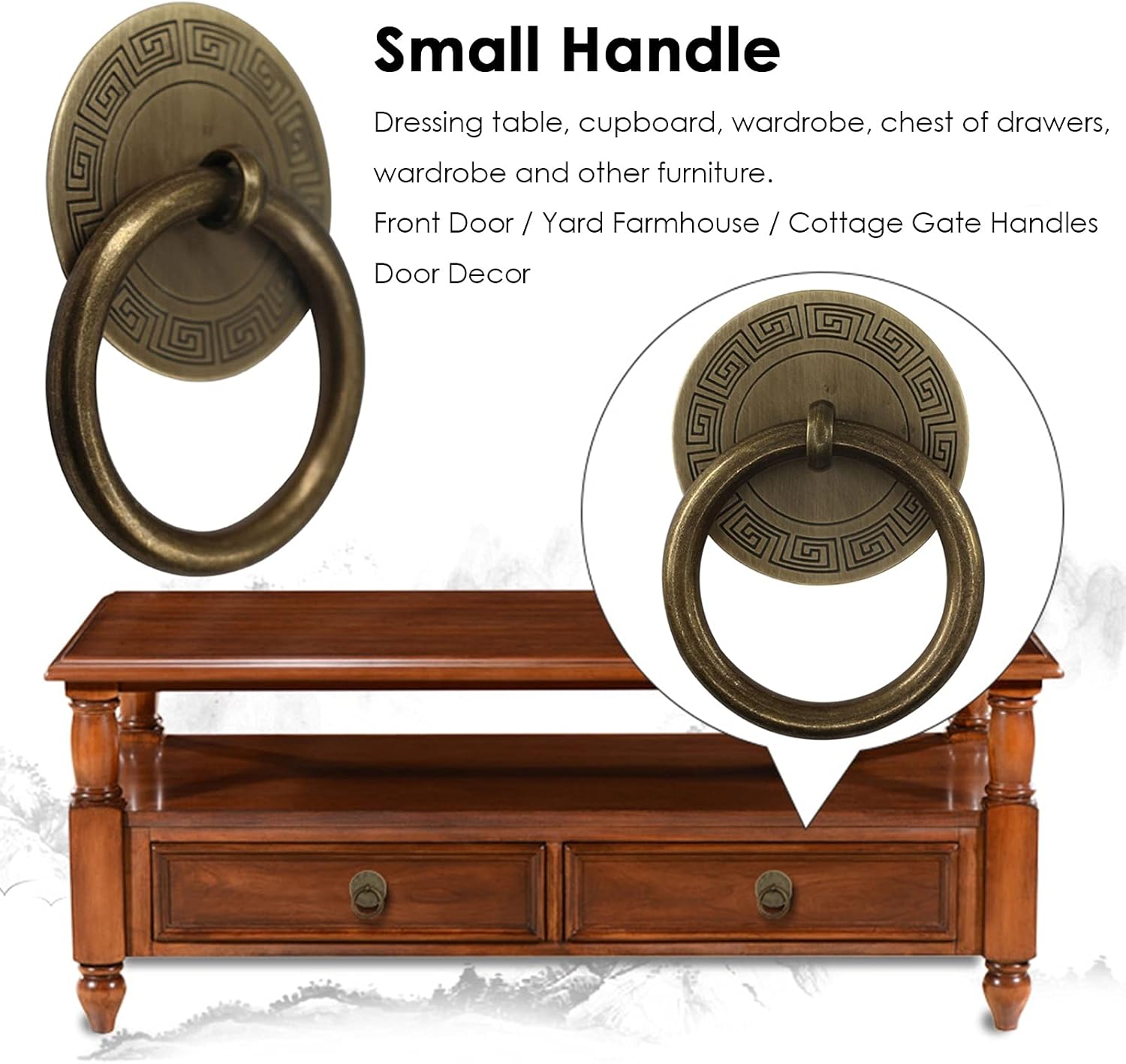 Brass Cabinet Handles/knobs, Round Gate Pull Knocker Antique Drawers Handle with Sculpture Decor, Indoor Outdoor Wall Decor Ring, Brown (4.6x7.2cm/1.8x2.8inch)