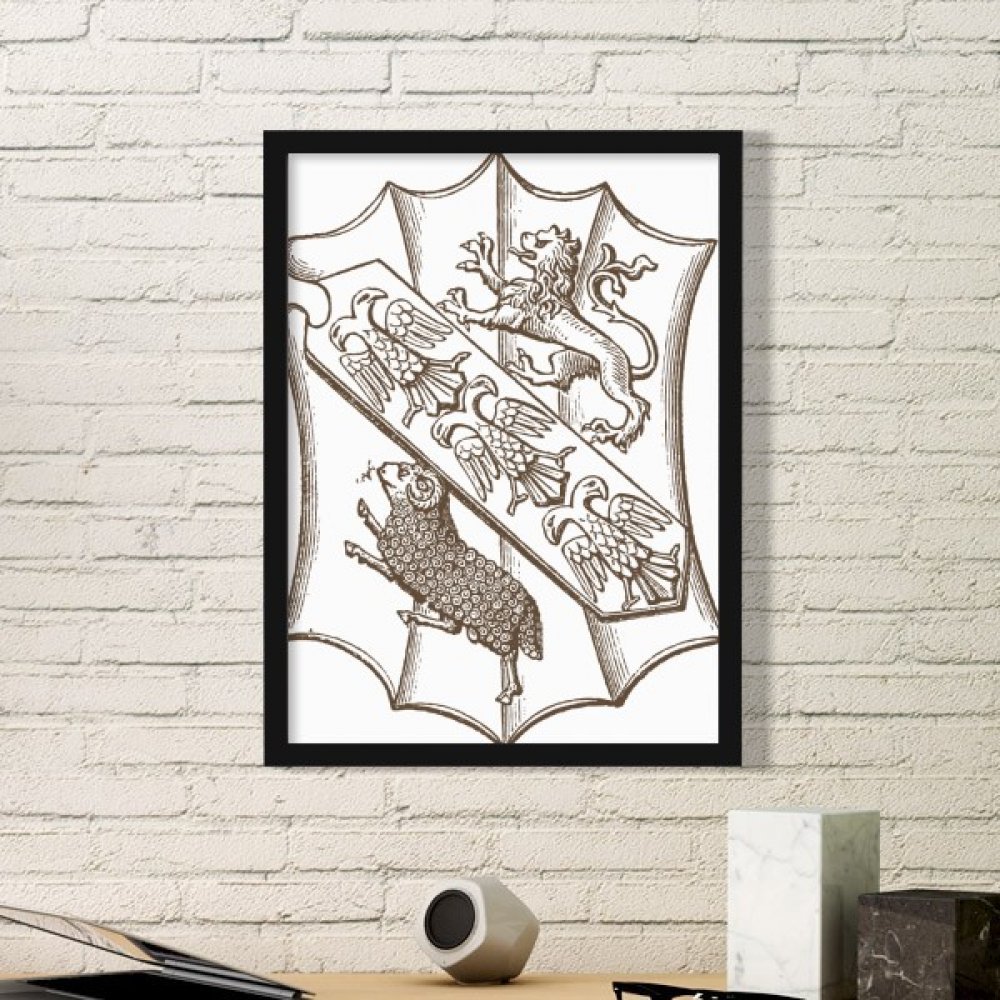 Cadre art baroque blanc pour habiller un mur vide avec une illustration lion elegante