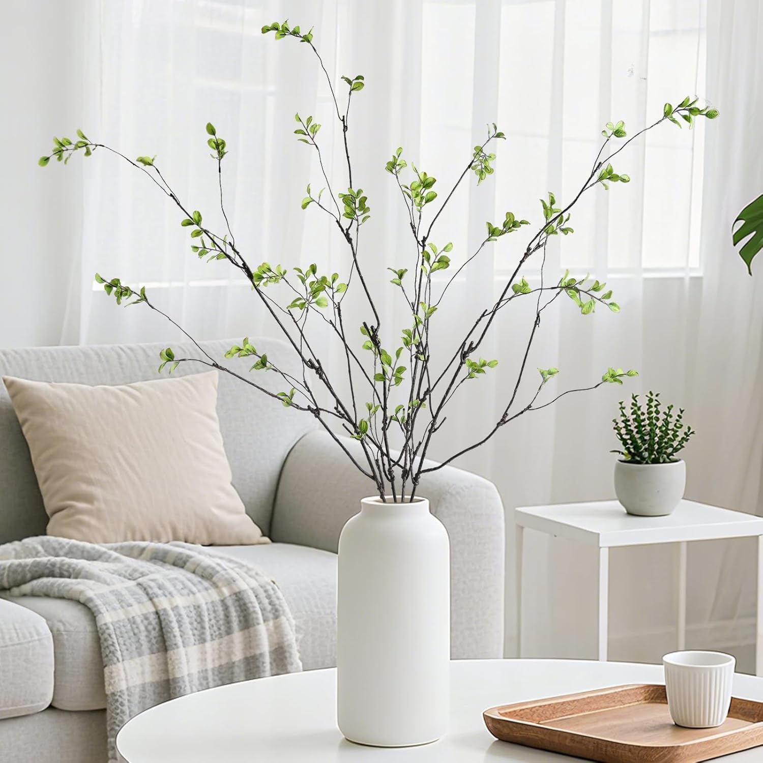 Sherika 4Pcs 38.5" Artificial Ficus Branches Faux Greenery Stems for Vase, Fake Eucalyputs Green Plants, Realistic Flexible Twigs for Floor Vases Fillers, Wedding, Office Home Decor, Tall Centrepiece - Image 6