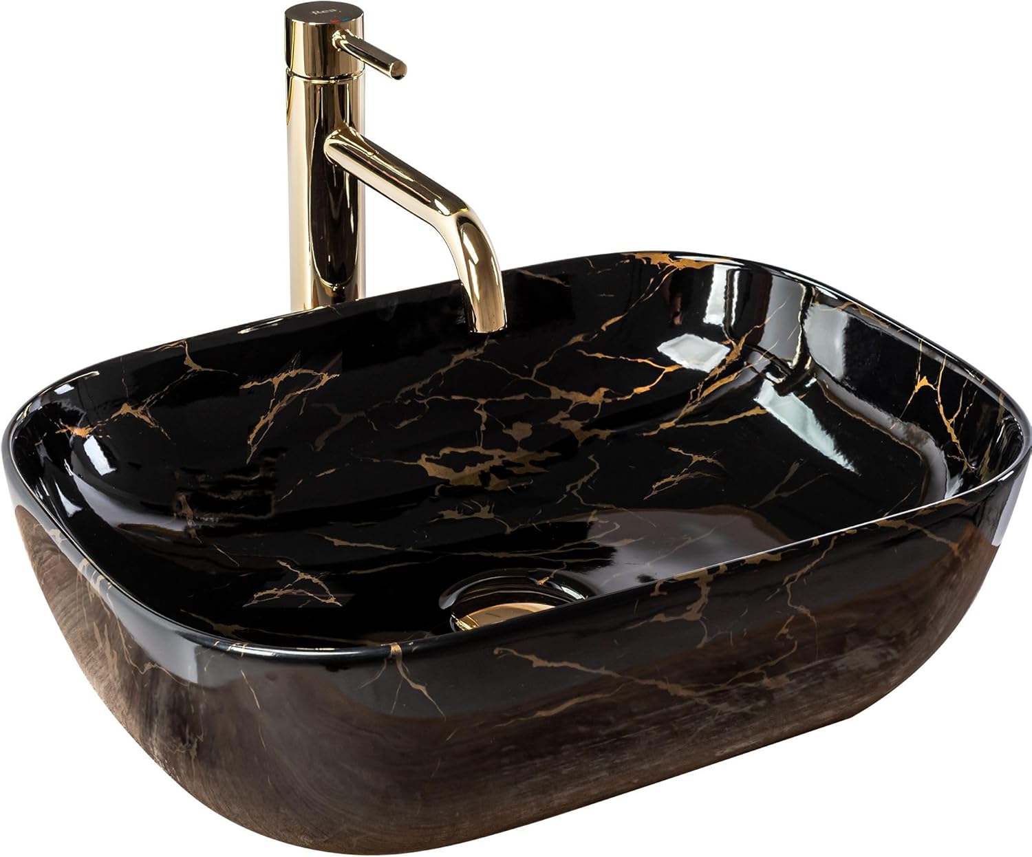 Rea Washbasin Countertop Washbasin Ceramic Hand Wash Basin Attachment Washbasin Rectangular Black Marble Bathroom Sinks Black Sink 33 x 46 cm