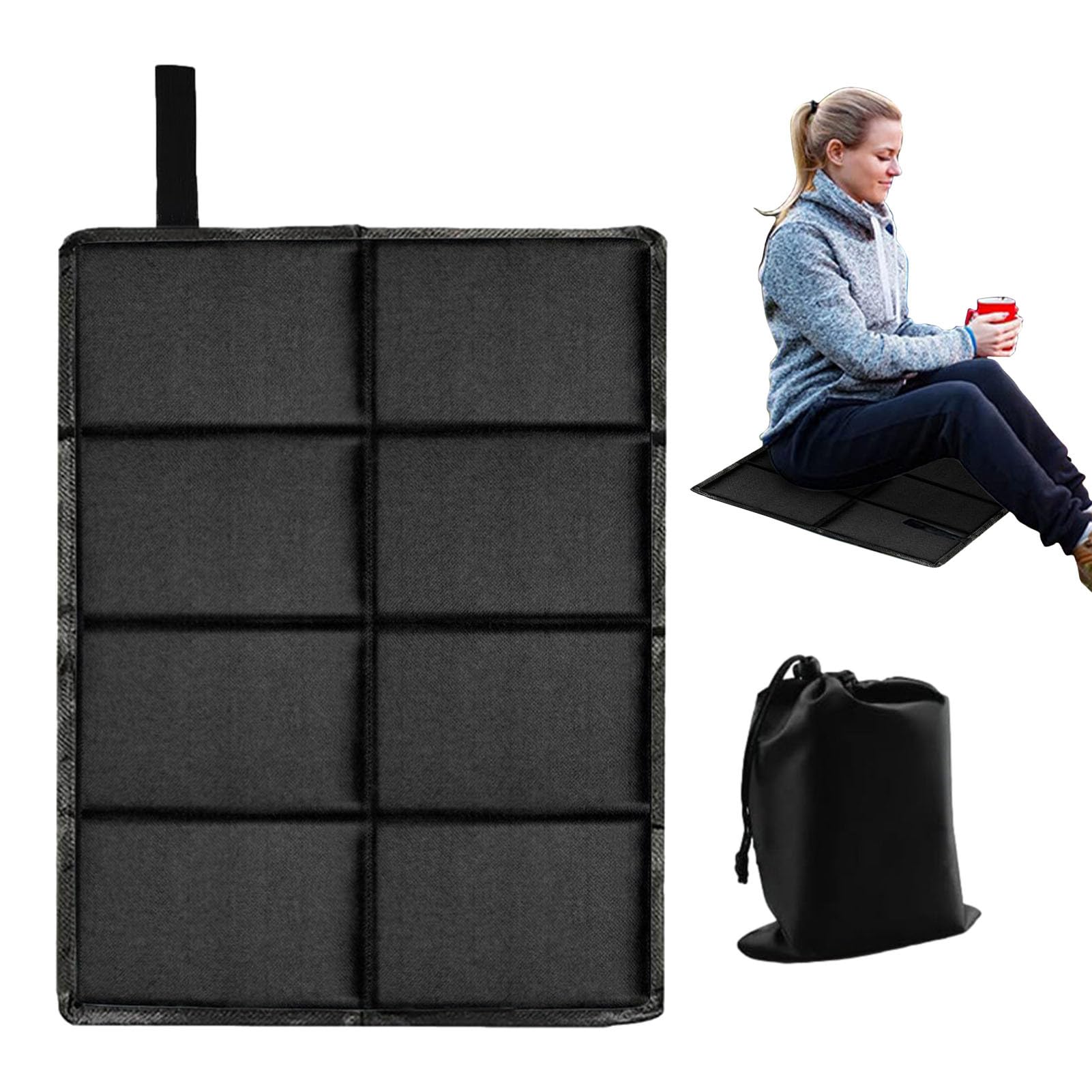Coussins De Siège Pliables Pack De 2 - Noir, Imperméable - Pour Pique-nique, Camping, Randonnée - Avec Sac De Rangement