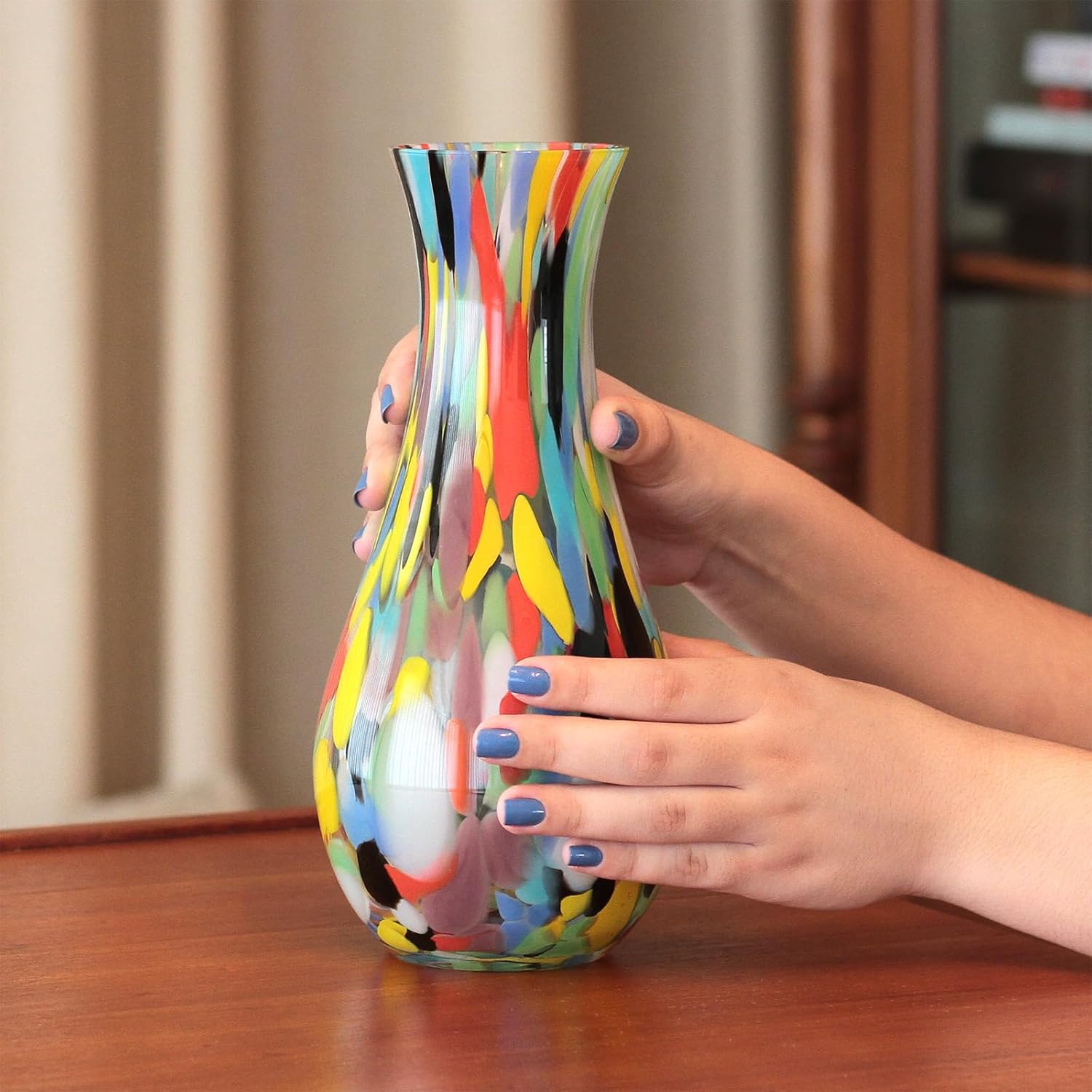 Ca D Oro Colored Glass Vase Confetti Effect Hand Blown Murano-Style Art Glass for Flower, Room Decoration and Centerpiece - Model Nº 83