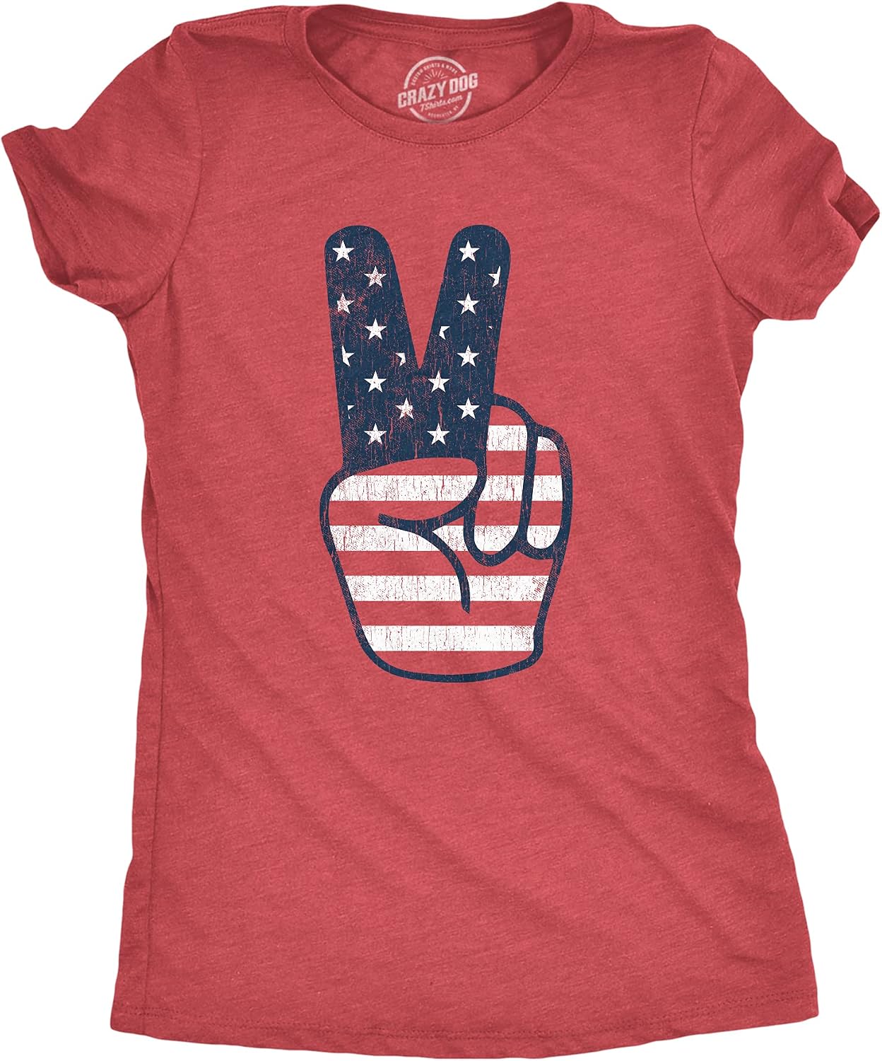 Crazy Dog T-Shirts Womens Peace Sign American Flag Tshirt 4th of July USA Patriotic Party Graphic Tee