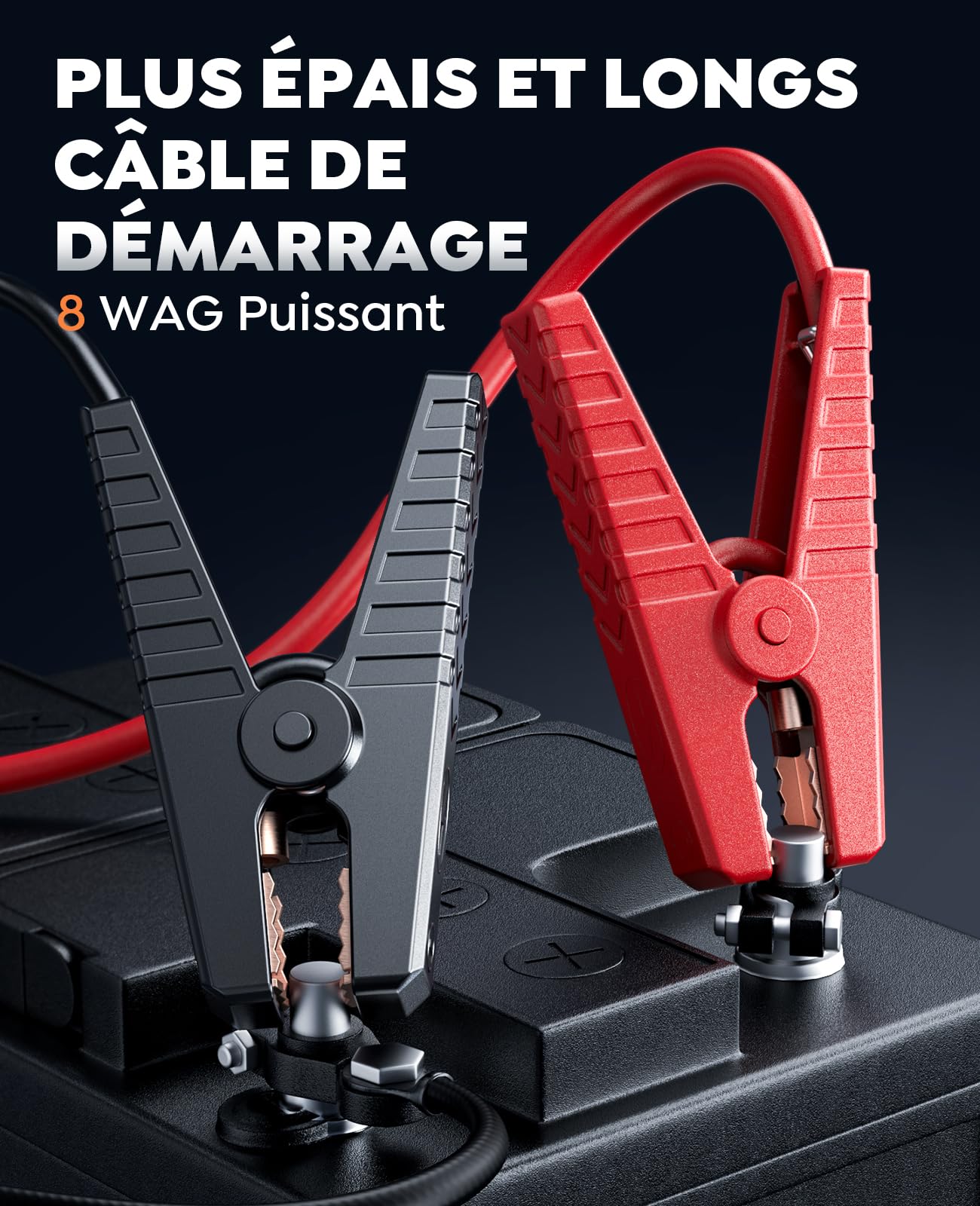 Booster Batterie Voiture 9000A 26800mAh, Démarreur Batterie Voiture(Tout Gaz ou 12L Diesel), 12V Booster Voiture Portatif avec 800 Lumens LED, 18W USB Charge Rapide, Étendu 8 Wag Câble, Poignée