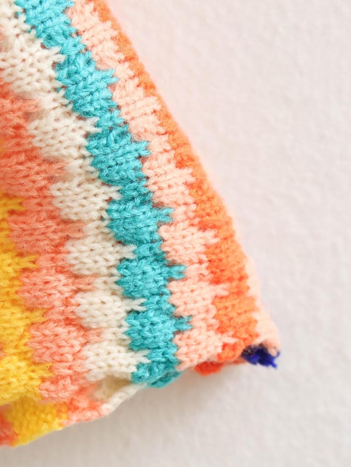 Women's Boho Crochet Colorful Striped Sweater Rainbow Cardigan Sweater Casual Open Front Long Sleeve