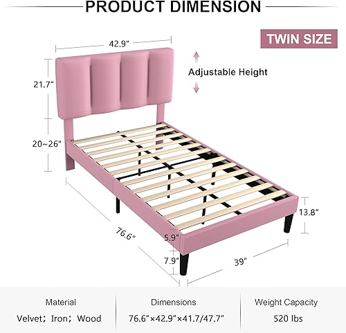 Miniatura 2 de VECELO Base de cama con cabecera tapizada, base de colchón de plataforma con fuerte soporte de listones de madera, no necesita somier, fácil