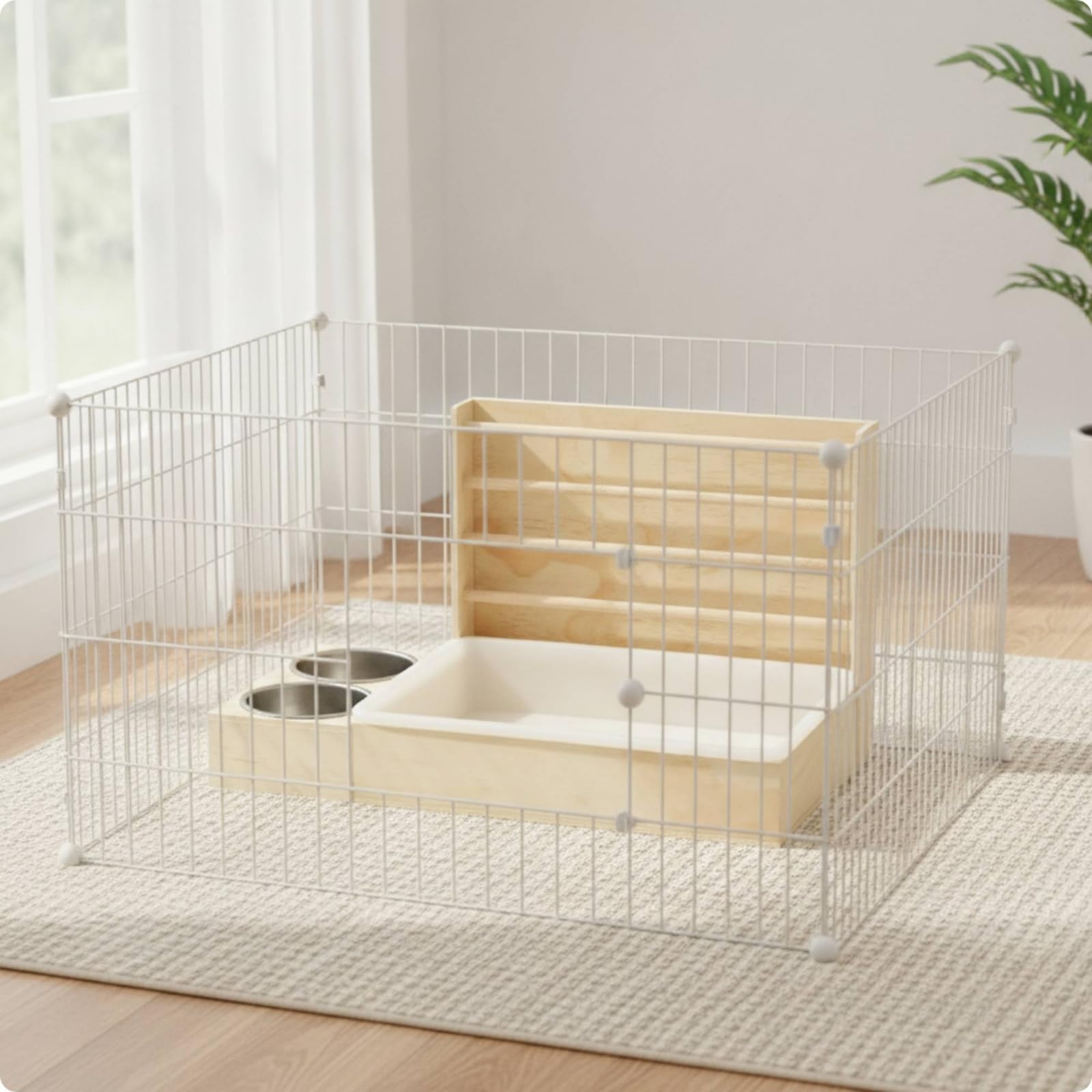 Mangeoire en Bois avec Gamelles Robuste Râtelier à Foin avec Écuelle Amovible Distributeur pour Cochons D'In, Intérieur