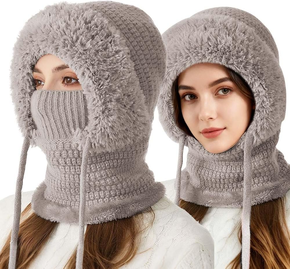 3 in 1 Beanie Hat with Scarf and Mask, New Knitted Ski Scarf and Mask Set, Balaclava Hats