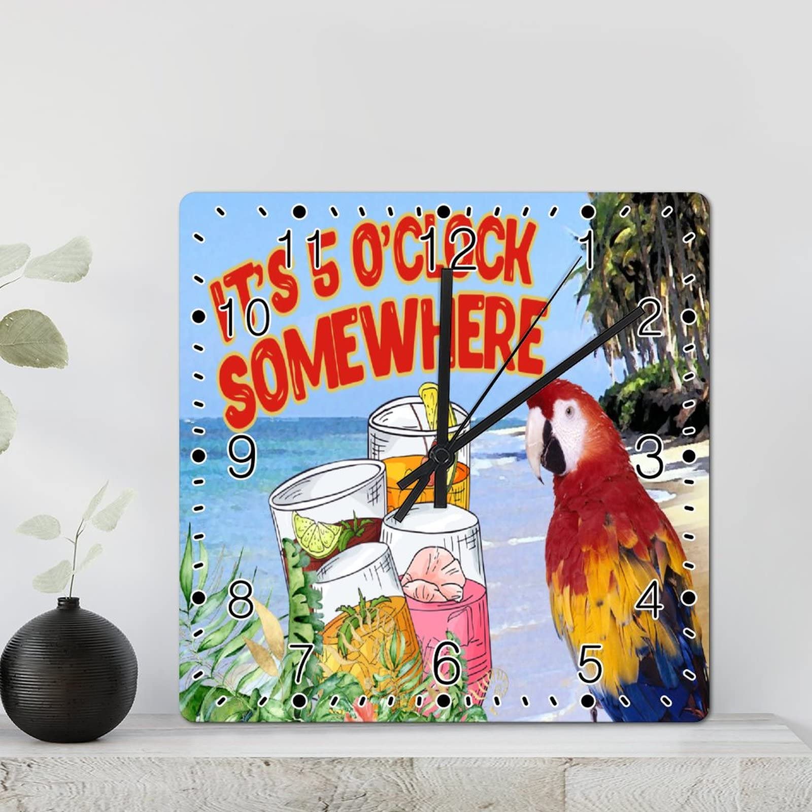 Horloge murale perroquet fleurie de 30,5 cm peinte à la main pour une déco rustique de salon