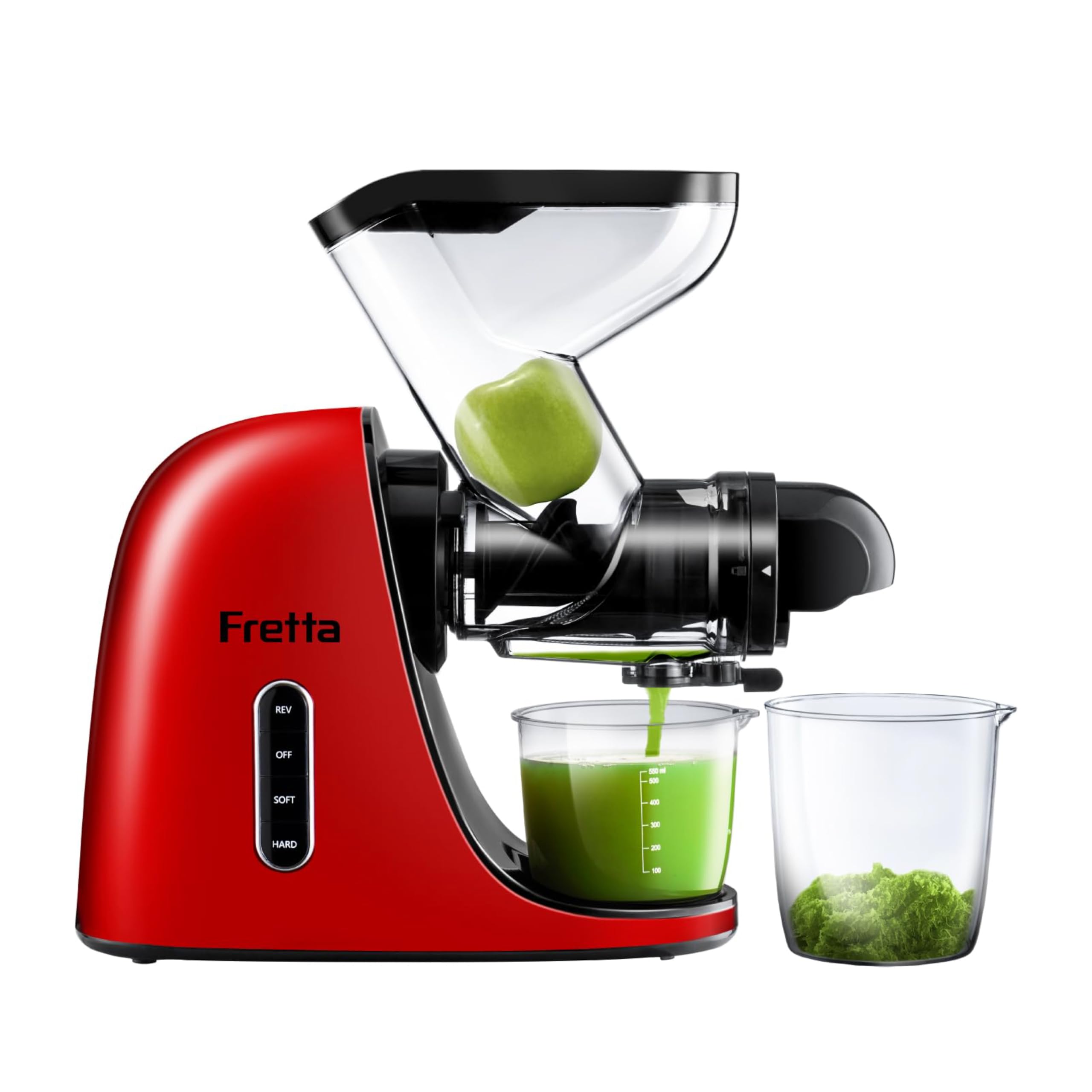 Fretta Estrattore di succo, con Ampio Scivolo di Caricamento, Senza BPA, Spremiagrumi per Sedano, Estrattore con Motore DC Silenzioso e Funzione Inversa masticating juicer machines, Rosso