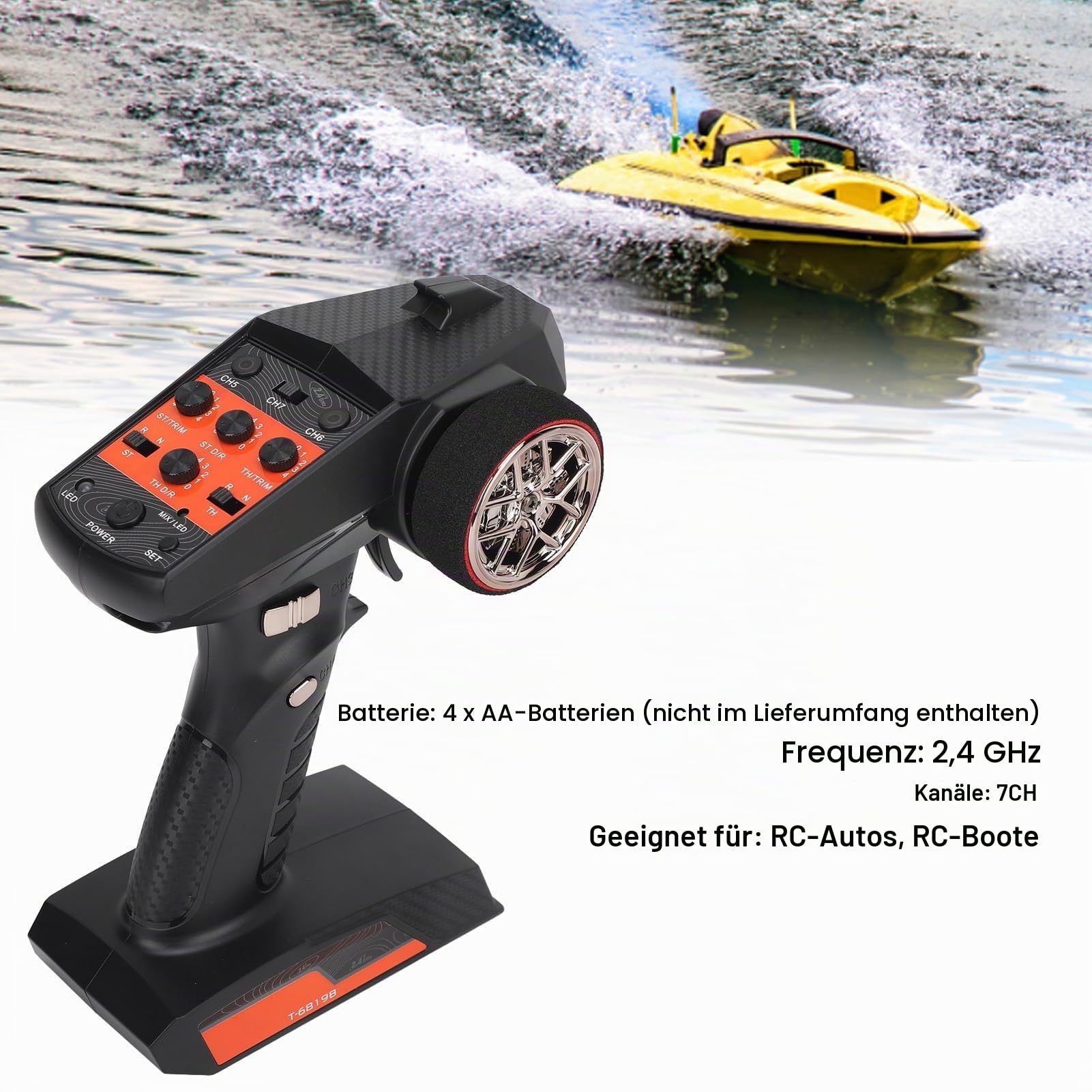 Funksender Fernbedienung 2,4GHz 7 Kan?le mit Empf?nger f¨¹r Modellauto Auto Boot Schwarz Hochwertige Steuerung f¨¹r RC Fahrzeuge Schiffe Modellautos Ferngesteuert