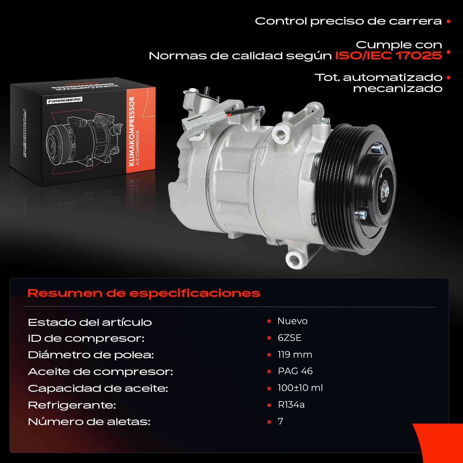 Frankberg Compresor de aire acondicionado con embrague 8200956574 | Compatible con: Scénic III JZ0/1, Scénic III Van JZ0/1, M.e.g.a.n.e III Grandtour KZ0/1