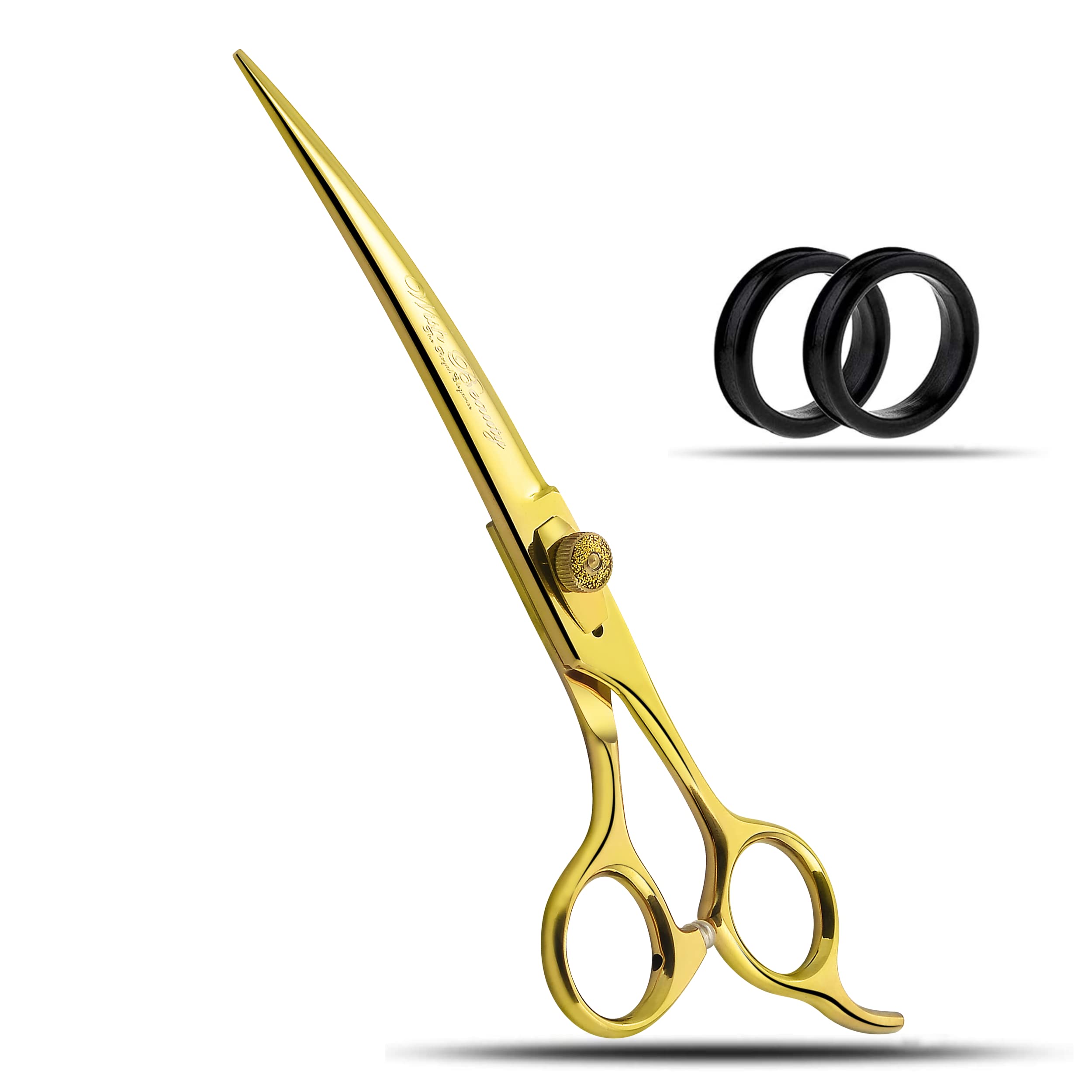 Wishbeauty 7.5-Inch Professional Pet Grooming Scissors – 440C Japanese Steel Shears (Gold, Curved)