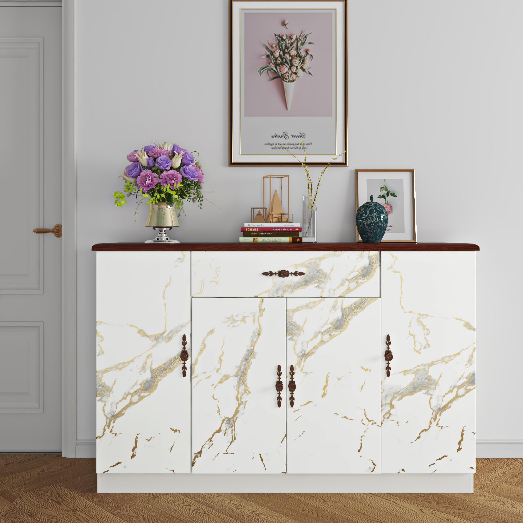 YENHOME Vinilo Adhesivo Muebles Blanco Marmol Dorado 90x300cm Vinilo Adhesivo Decorativo Efecto Mármol Dorado para Baño Salon Cocina PVC Papel Pintado Marmoleado Autoadhesivo para Armario Puerta Mesa