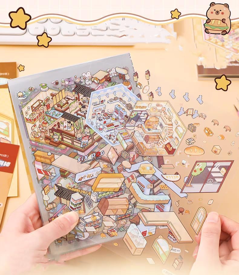 20 Sets DIY 3D House Stickers Kit Non-Toxic & Safe 3D Miniature Scene Therapy for Kids and Adults Stress Relief Sticker Scenes with Tweezers - Image 2