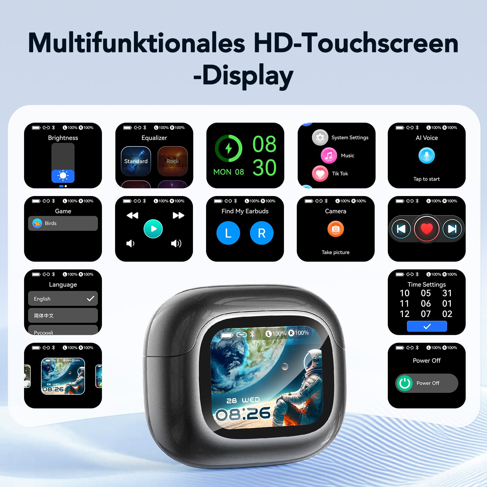 NE32 KI Übersetzer Kopfhörer mit LCD, 3-in-1 Übersetzungskopfhörer, 150 Sprachen, 9 Übersetzungsmodi, HiFi-Sound, ENC, 48H Bluetooth 6.0