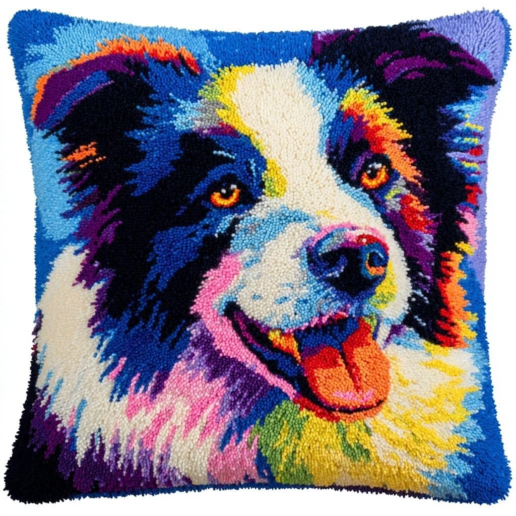 Henypt DIY Latch Hooking Pillow Kits Dog