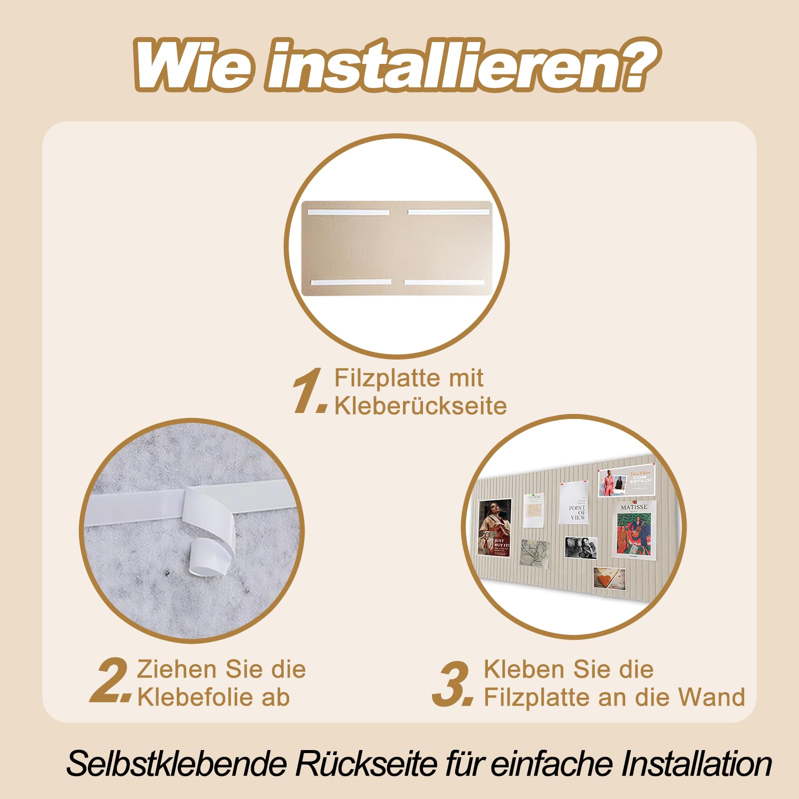 Duża filcowa tablica do przypinania, samoprzylepna, 90 x 60 cm – dekoracyjna tablica do przypinania z filcu z 35 pinezkami o grubości 0,9 cm, nowoczesna tablica do przypinania bez wiercenia, nadaje