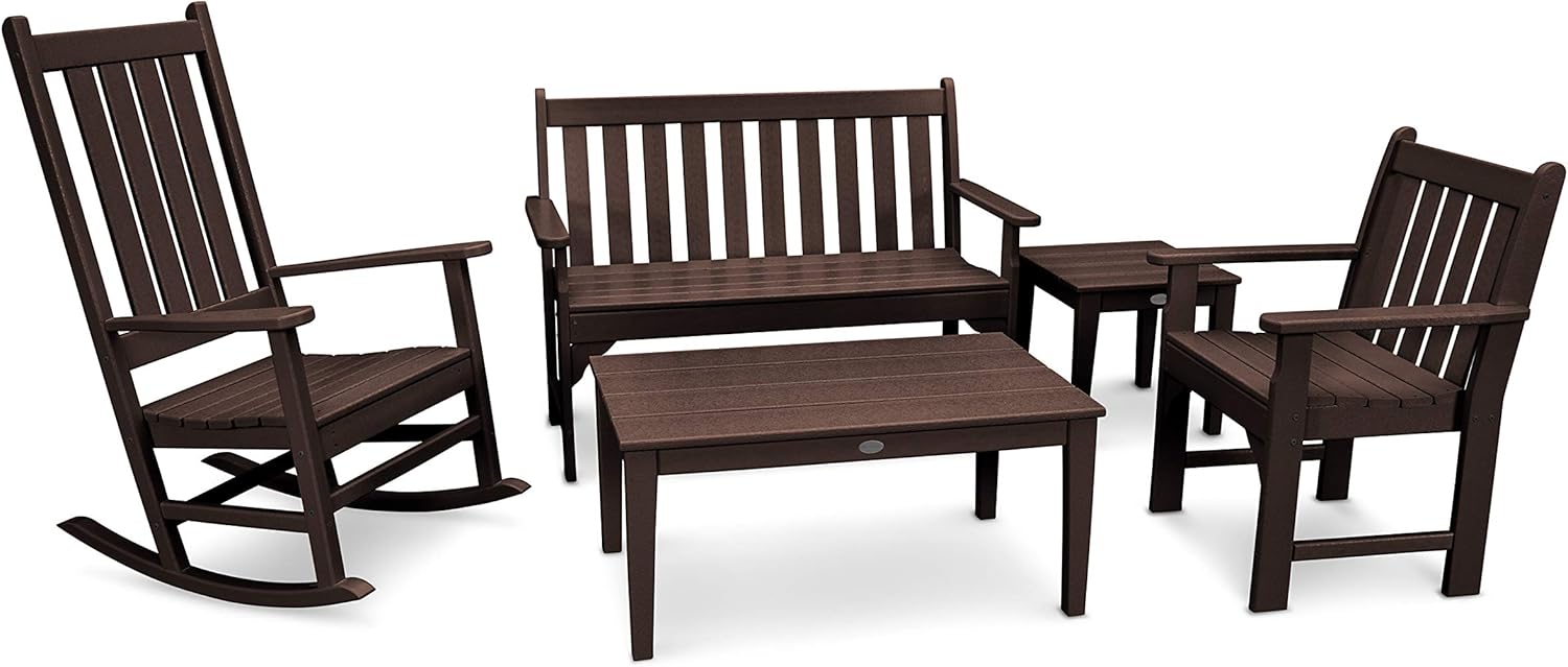 Polywood Vineyard 5-Piece Bench & Rocking Chair Set (White)