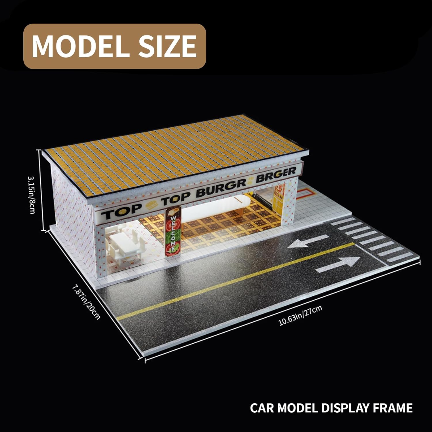 1/64 Model Car Display Shop Case for Adults, Premium in-House-Design Scale Diecast Parking Garage for Toy Cars, Toys Car Garage, Scenic Diorama Display Car Park with ith LED Lamps, Gifts for Men