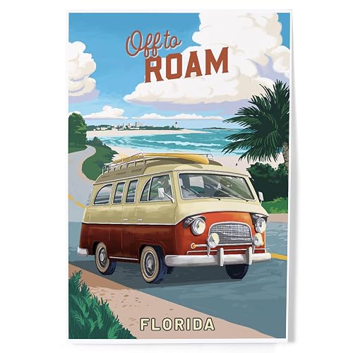 Lantern Press Florida, Camper Van Coastal, 8x12 Inch Art Print