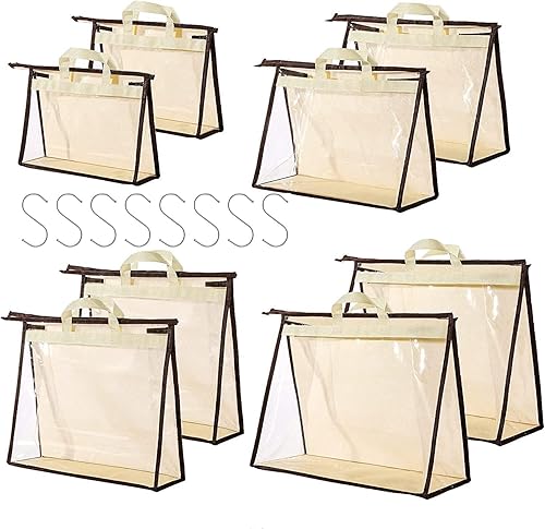 Vista 25 de CINPIUK Bolsas de almacenamiento transparentes para armario, bolsa de almacenamiento colgante con cremallera para bolsos, M Beige,Gris,Rosa