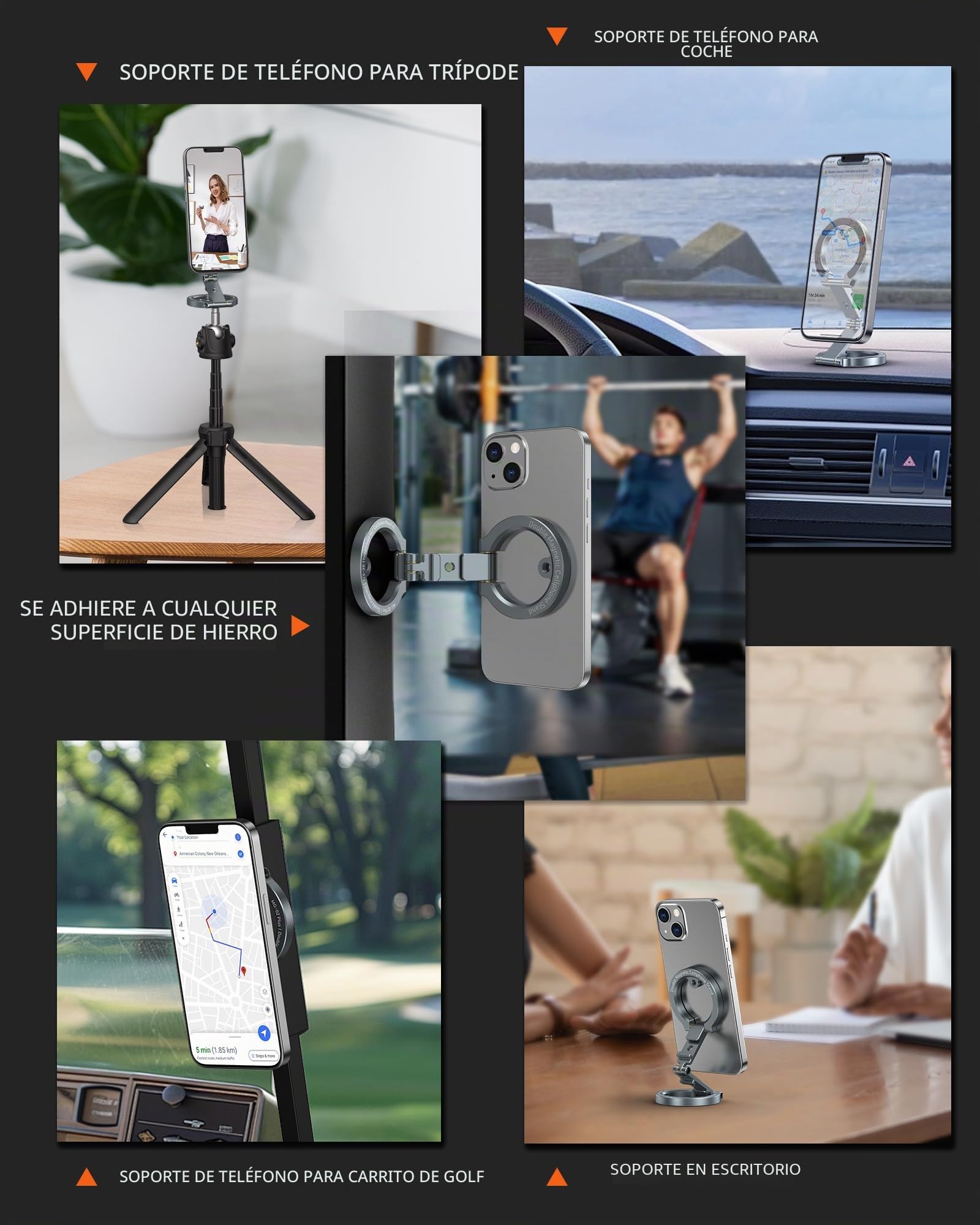 Soporte magnético de Aluminio MG-02 Plus con Doble imán para teléfono con Montura de frío de 1/4" para Gimnasio y Viajes, Soporte magnético para iPhone 16 15 14 13 12 Pro MAX Plus