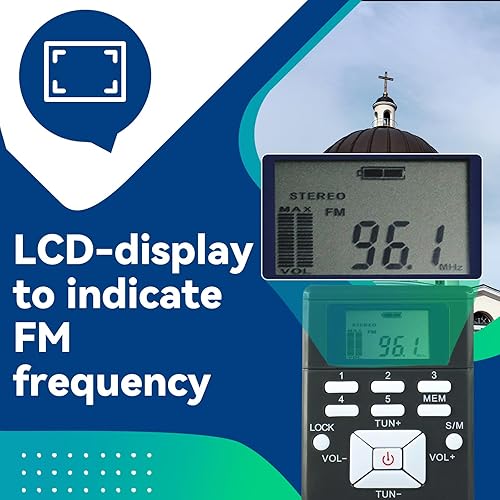 Miniatura 4 de Retekess PR13 Radio FM portátil, receptor de radio FM de bolsillo, mini estera personal con batería AAA con auriculares y llave de bloqueo para