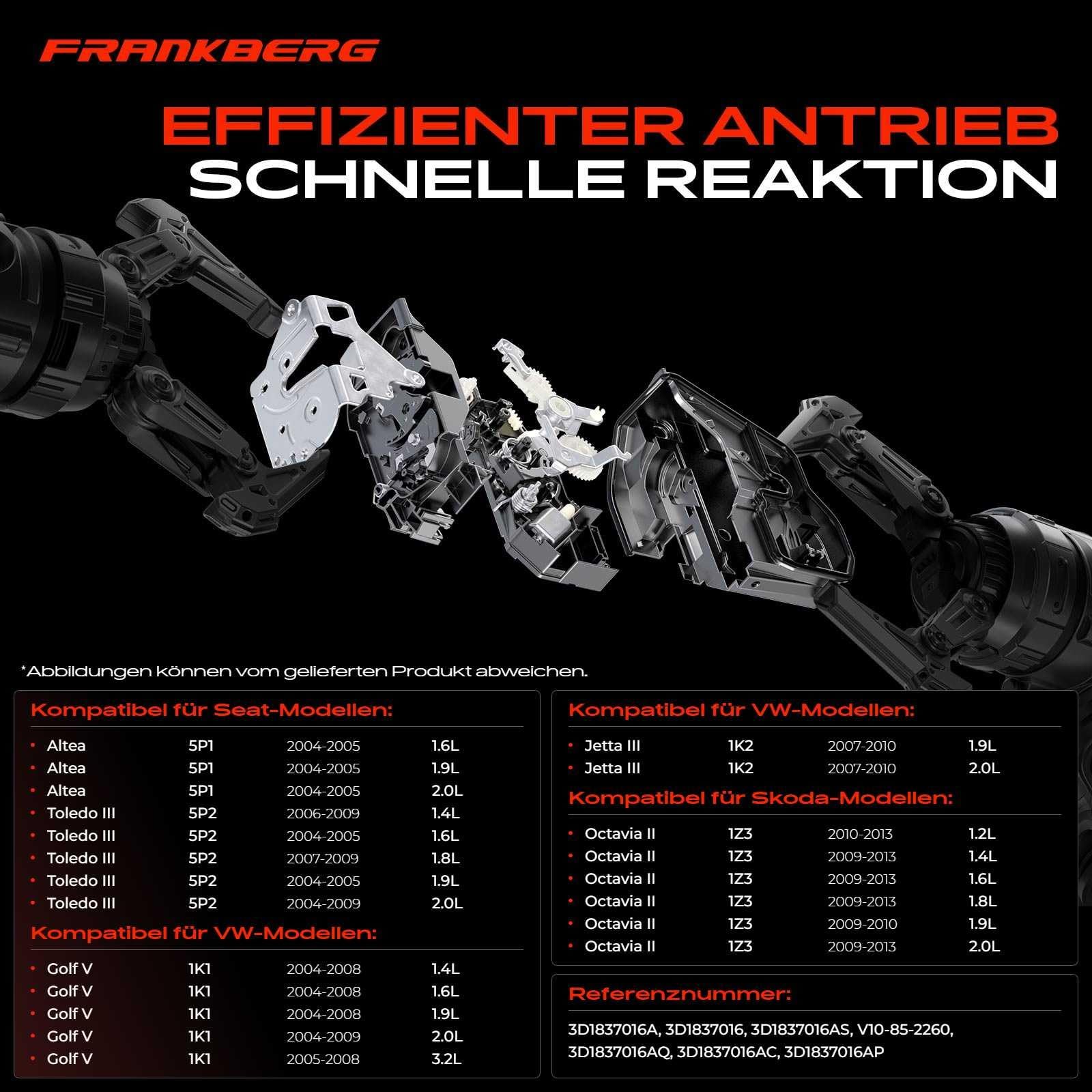 Frankberg Servomotore per serratura porta Anteriore destro Compatibile con Altea 2004-2005 Toledo III 2004-2005 Golf 2004-2013 J.e.t.t.a 2007-2010 T.o.u.a.r.e.g T.o.u.r.a.n Replace# 3D1837016
