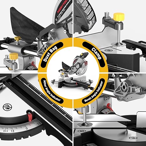Miniatura 7 de Sierra ingletadora compuesta deslizante de 10 pulgadas, 5000 RPM, 15 amperios, bisel único 0-45 con mesa de extensión, hoja 36T, sierra eléctrica