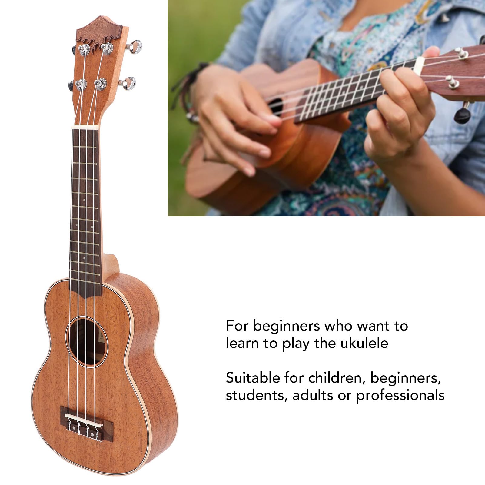 Ukulele, 21 In Ukulele Chitarra Compatta e Portatile In Legno Strumento a Corda Legno a 4 Corde per Professionisti Principianti