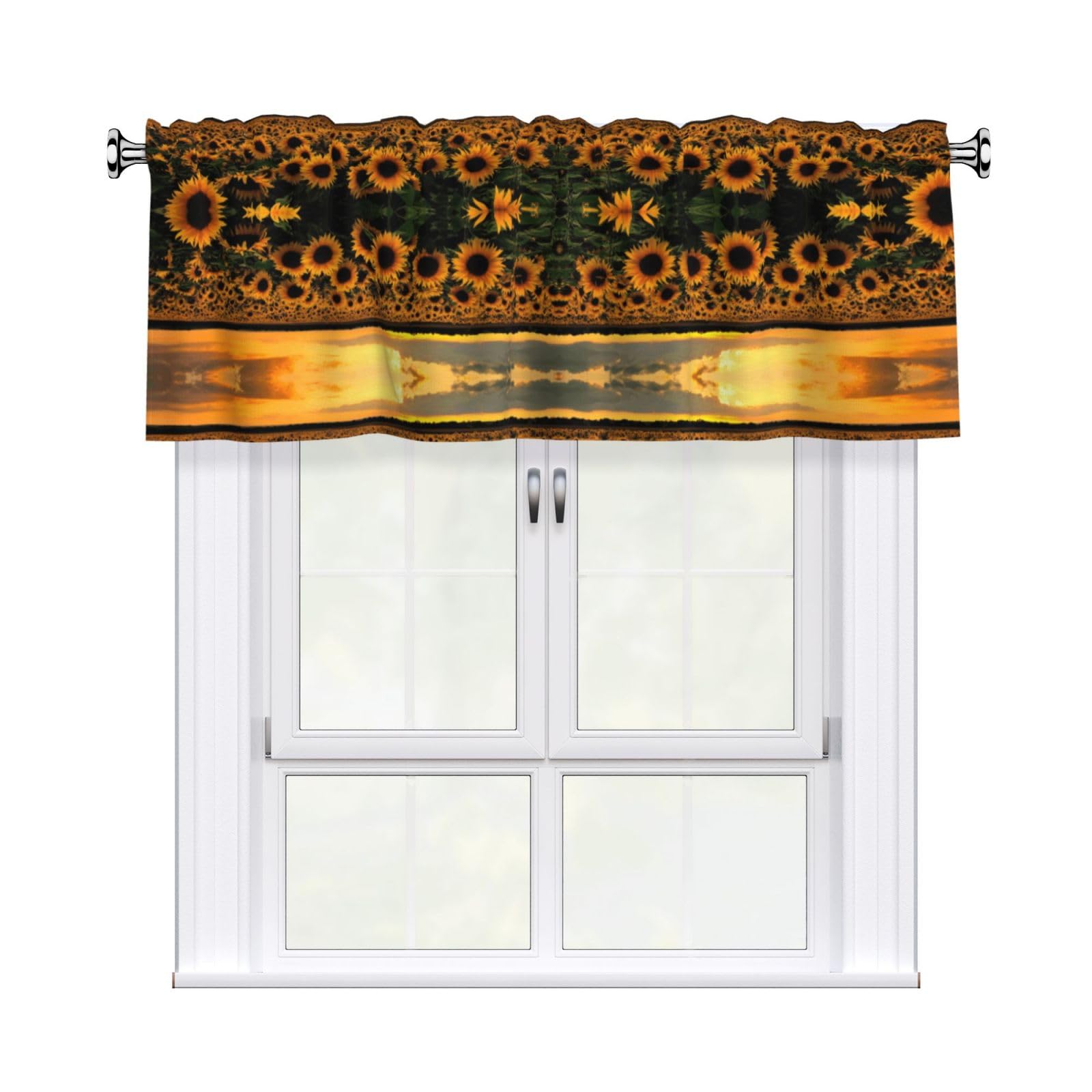 HJFCZH Sunflower and sunset Prints Curtain Valance 54x18in - Peach Skin Kitchen Window Layer, Filtered Light & Quick-Install Rod Pocket Cover