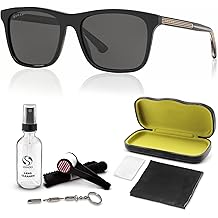 Gucci GG0381SN Lettering Logo Square-Shaped Polarized Sunglasses for Men   Includes Luxury Eyewear Kit   Black Frame with Gray Lens