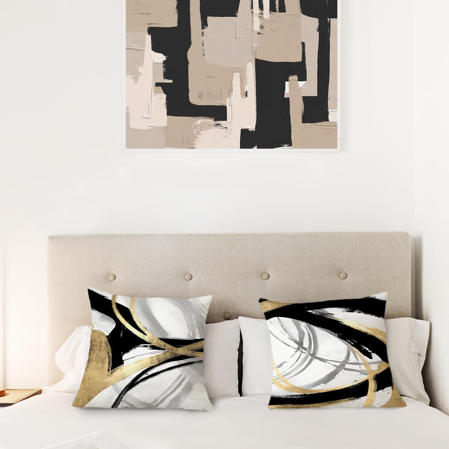 Black White and Gold Pillow Covers, Abstract Black and Gold Pillow Covers 18x18 Set of 2, Modern Boho Home Decor, Black and Gold Decorative Throw Pillows Cover for Couch Living Room Bedroom - Image 4