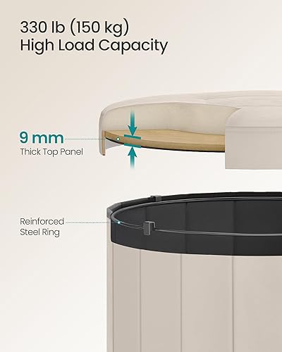 Miniatura 4 de SONGMICS Colección Mazie - Otomana de almacenamiento redonda, taburete reposapiés plegable con tapa extraíble, fácil montaje, taburete de terciopelo