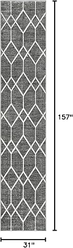 Miniatura 2 de Unique Loom Matrix Trellis Collection - Alfombra decorativa (2 pies 7 pulgadas x 13 pies 1 pulgada, grismarfil)