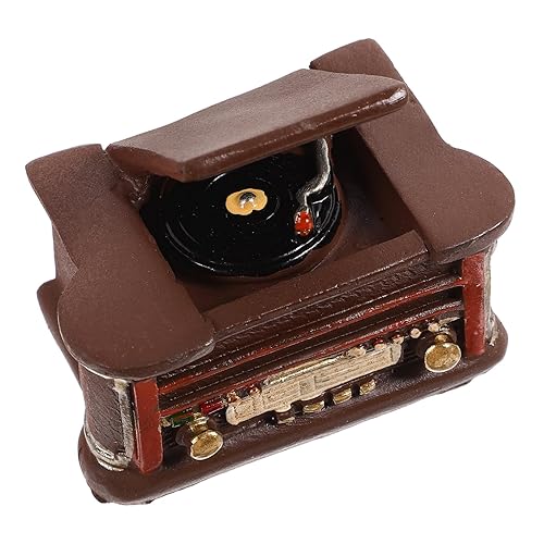 FIXOSHEE Miniature Retro Record Player Ornament Scene Adornment Polished Smooth Surface Dollhouse Decoration Realistic Mini Gramophone Model for Tiny House Props and Photography