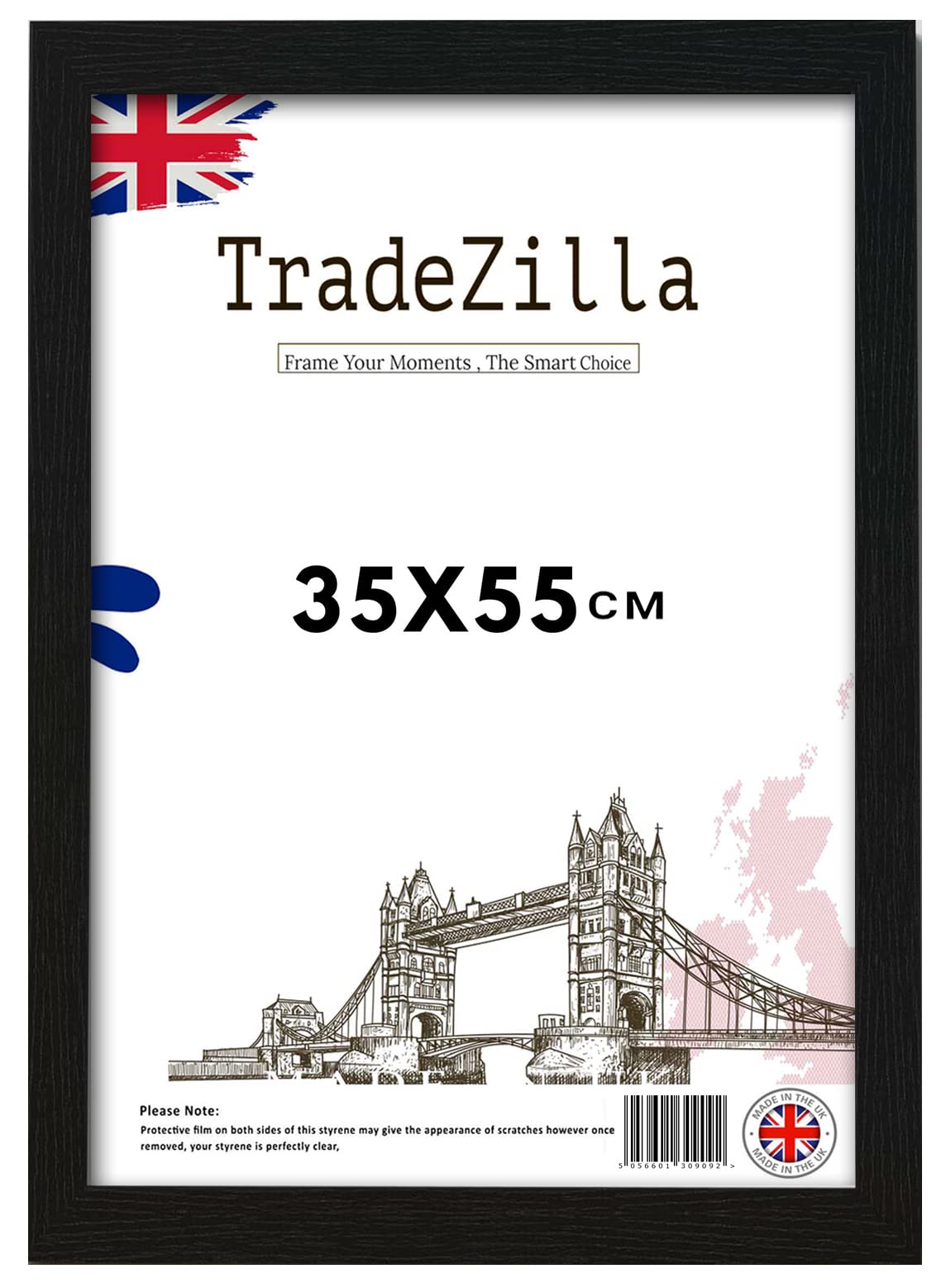 Tradezilla Black Modern Style, 35X55cm Gallery Picture Photo Frame, Horizontal And Vertical Wall Display, Made Up Of Solid Mdf Wood With Perspex For 35X55cm Living Room, Bedroom Décor (Black)