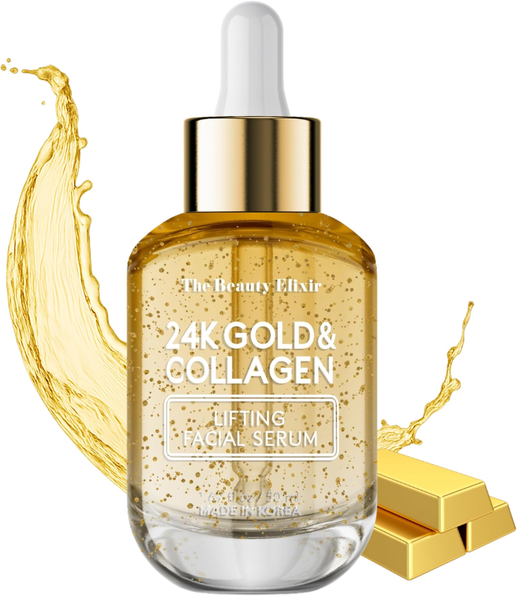 Collagen & 24k Gold Facial Serum - Anti Aging Wrinkle Reduction Deeply Hydrating Nourishing Lightweight Skincare - All Skin Types - Paraben & Cruelty Free - 1.69Fl. Oz