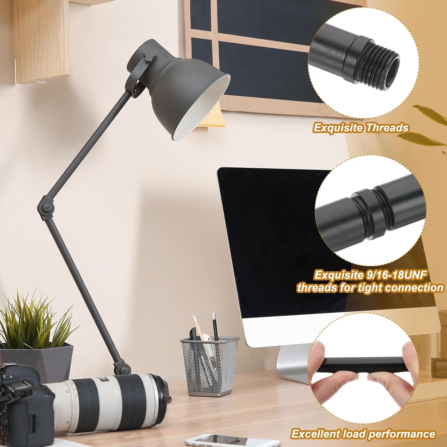 PATIKIL 9/16-18UNF Threaded Extension Rod, 7.9" Lamp Pipe and 11.8" Chandelier Light Extension Pole with Lamp Pipe Nipple for Pendant Light Island Lighting Chandelier Stems, Black