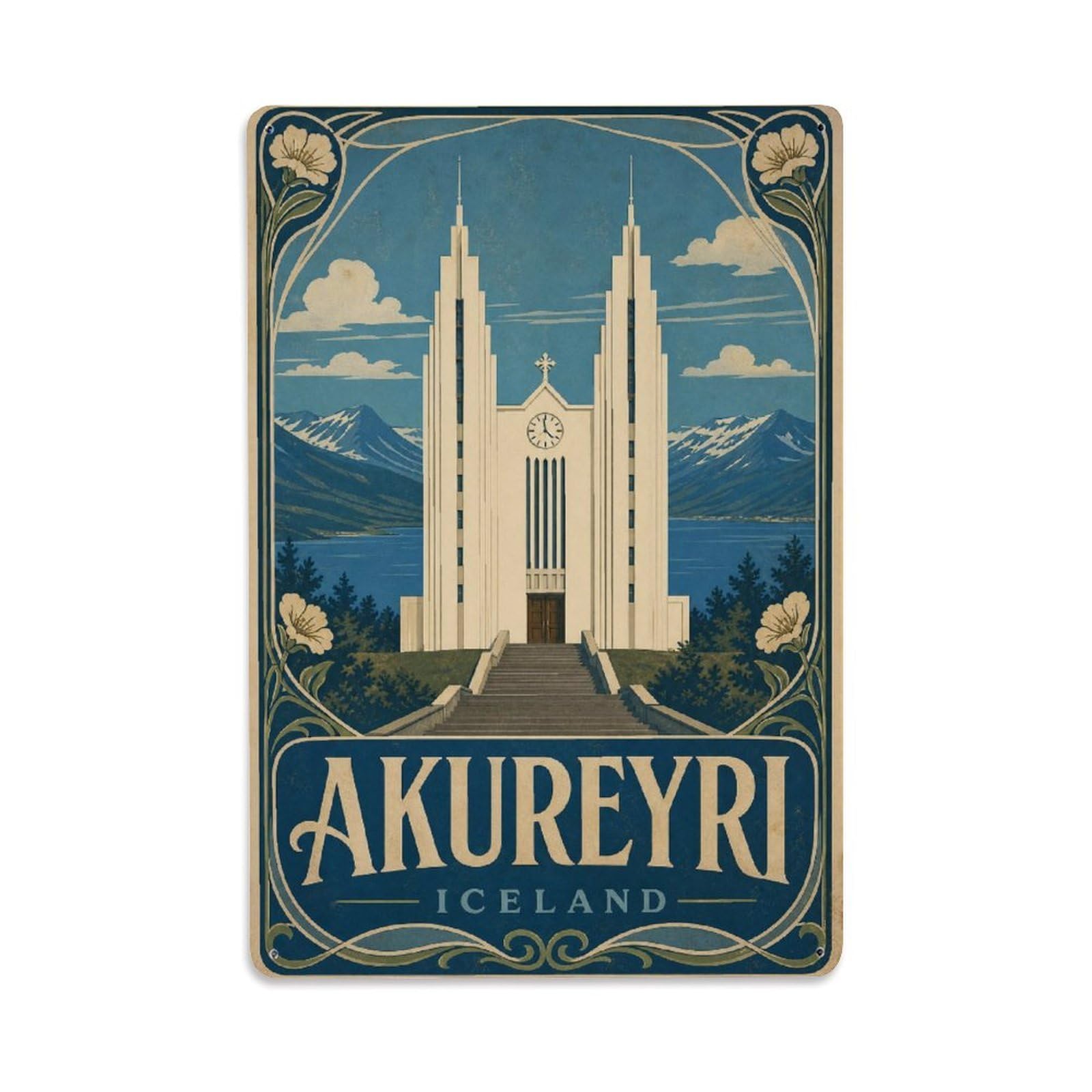 Vintage Travel Iceland Akureyri Metal Tin Sign