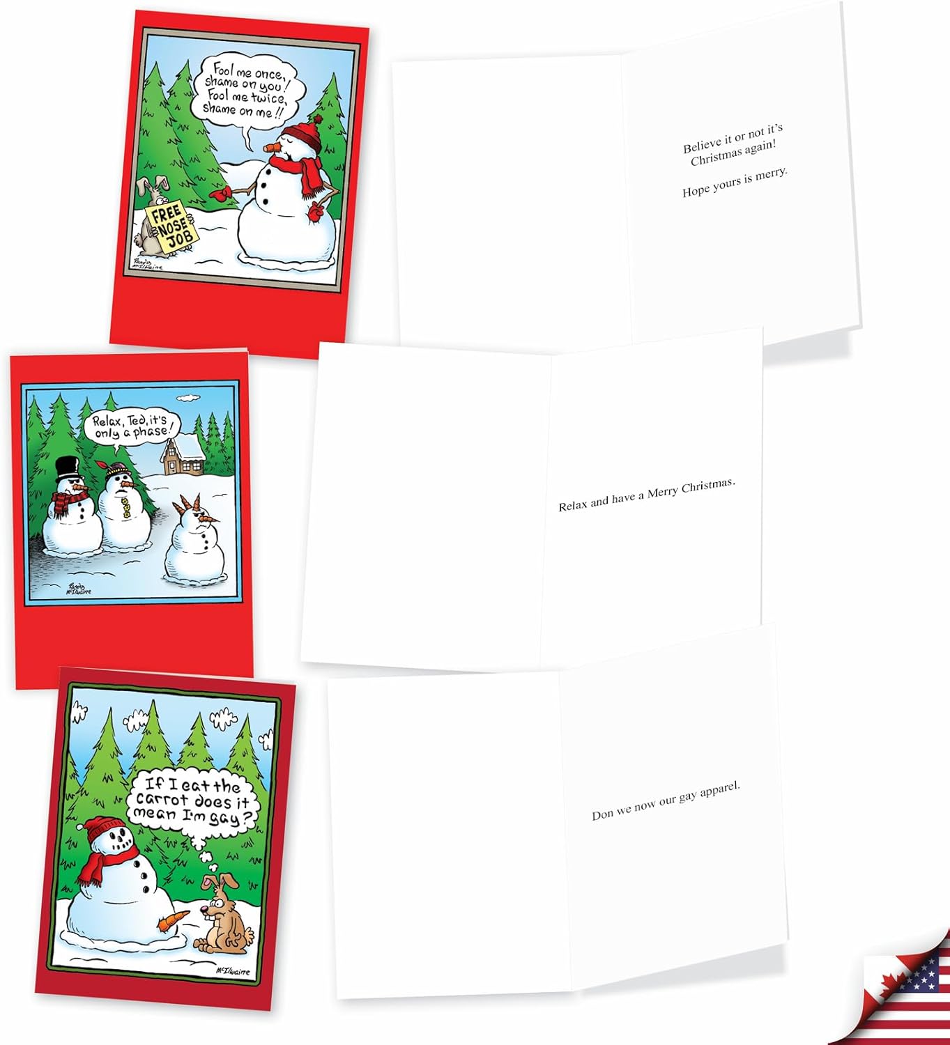 NobleWorks Variety Pack of 20 Funny Christmas Cartoons Greeting Cards with Envelopes, Humor Holiday Assortment for Men and Women (10 Designs, 2 Each) - Holly Jolly Rice Cakes AC5557XSG-B2x10