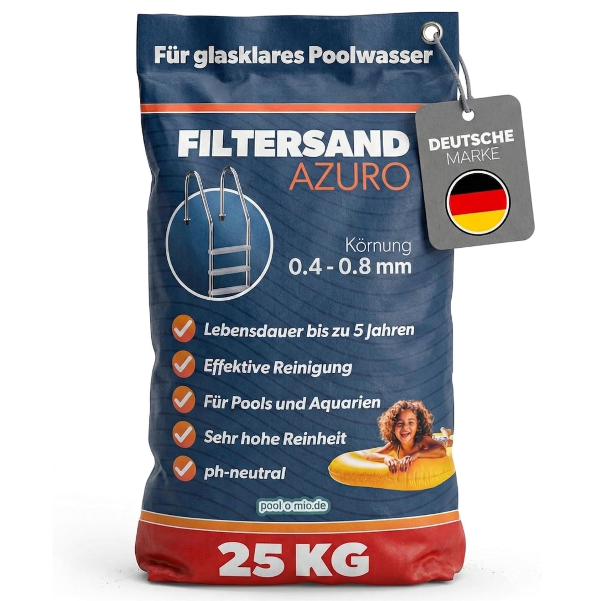 poolomio® Piasek filtrujący do instalacji piaskowej basenowej – 25 kg | wysokiej jakości piasek kwarcowy, filtr piaskowy, filtr basenowy, piasek akwariowy | ziarnistość 0,6-1,2 mm zapewnia