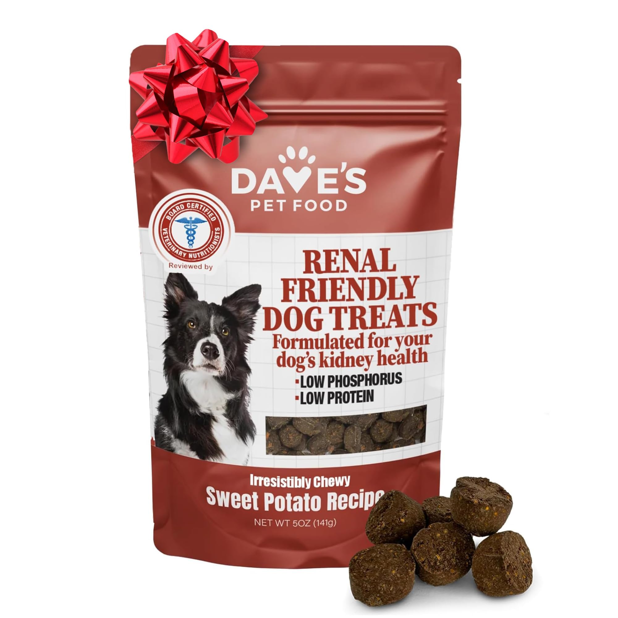 Dave's Pet Food Kidney Dog Treat for Renal Diet, Semi-Moist Sweet Potato Treats, Low Phosphorus Chewy Treats, Kidney Support for Dogs, Complements Friendly Dog Food (1 Pack)